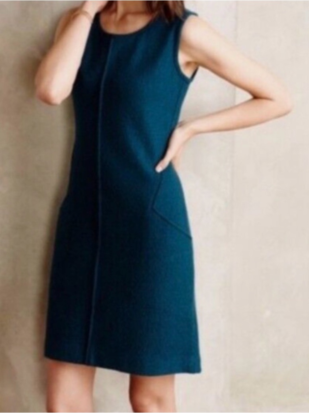 Anthropologie sparrow Teal Boiled Wool Vest Sleeveless Shift Dress Size Small